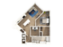Modern 2D floor plan with one spacious bedroom, a stylish open-concept living area, and sleek kitchen design.