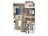 Modern 1-bedroom apartment floor plan featuring an open-concept living and dining area, stylish kitchen, and private balcony.