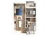Modern floor plan showcasing a chic 1-bedroom apartment with open-concept living area, stylish kitchen, and spacious bathroom.