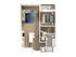Modern 2D floor plan featuring a cozy bedroom, spacious living room, and an open-concept kitchen with sleek design elements.