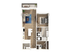 Modern floor plan showcasing a sleek two-bedroom apartment with spacious living area, stylish kitchen island, and cozy balconies.