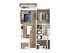 Modern 3D floor plan showcasing a cozy 1-bedroom apartment with a spacious living room, contemporary kitchen, and sleek bathroom.