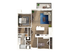 Modern floor plan featuring a cozy 1-bedroom apartment with an open-concept living area, stylish kitchen, and chic balcony.