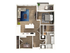 Modern 3D floor plan featuring an elegant 1-bedroom layout with a stylish living area, cozy office space, and a chic kitchen.