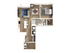 Beautiful 3D floor plan showcasing a modern 1-bedroom layout with an open living area, stylish kitchen, and compact home office space.