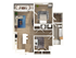 Modern 3D floor plan showcasing a cozy 1-bedroom apartment with open living and dining areas, stylish kitchen, and spacious bathroom.
