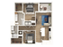 Modern 2D floor plan showcasing 2 bedrooms, open kitchen with breakfast bar, spacious living area, and private balcony.
