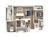 Modern 3D floor plan showcasing 2 spacious bedrooms, open-concept kitchen with island, cozy living area, and elegant dining space, complete with two balconies and stylish bathrooms.