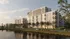 Modern waterfront apartment complex with sleek architecture, palm-lined promenade, and serene riverside views in a sunny setting.