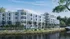 Luxurious waterfront apartment complex with modern architecture, lush palm trees, and a serene riverside view.