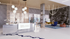 Modern lobby space at River Rapids featuring stylish reception desk, chic seating area, and contemporary decor with elegant lighting.