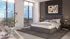 Elegant modern bedroom with expansive windows offering stunning views, featuring a plush bed, stylish decor, and cozy lounge seating.