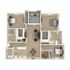 Modern 3D floor plan showcasing a luxurious layout with three spacious bedrooms, an inviting living room, and a functional kitchen, complete with a cozy balcony.