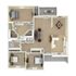 Charming floor plan showcasing 3 spacious bedrooms, an open-concept kitchen and dining area, cozy living room, and a private balcony.