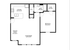 Elegant floor plan showcasing a spacious living room, dining area, modern kitchen, cozy bedroom, and a well-equipped bath.