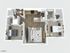 Sleek floor plan showcasing two spacious bedrooms, elegant living area, modern kitchen, and two bathrooms.