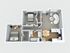 Contemporary 3D floor plan showcasing a cozy 2-bedroom apartment with a modern open-concept kitchen, stylish living room, and elegant dining area.
