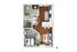 Modern floor plan showcasing a cozy one-bedroom apartment with an open-concept living space, elegant bathroom, and a sleek kitchen design.