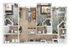 Modern 3D floor plan showcasing 3 bedrooms, stylish open kitchen with bar seating, cozy living room, and 2 elegant bathrooms.