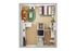 Chic apartment floor plan showcasing 1 bedroom, inviting living area, modern kitchen, and stylish bathroom, all with contemporary decor.