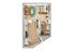 Stylish 1-bedroom apartment floor plan featuring an open-concept living area, modern kitchen, and elegant bathroom with in-unit laundry.