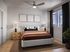 Inviting bedroom with a stylish modern design, featuring a cozy bed adorned with plush pillows, natural wood side tables, elegant lamps, and large windows letting in ample natural light.