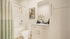 Bright and elegant bathroom with modern fixtures, featuring a stylish granite countertop and beautiful art decor.