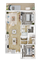 Stylish floor plan showcasing 2 bedrooms, open living and dining areas, and modern kitchen with breakfast bar.