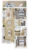 Efficient apartment layout featuring two bedrooms, open living-dining area, modern kitchen, and two bathrooms.