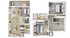 Contemporary 2D floor plan of a two-story duplex featuring three bedrooms, an open living area, modern kitchen, and outdoor patio.