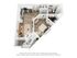 Modern floor plan showcasing a one-bedroom with an open-concept living and kitchen area, stylish bathroom, and convenient in-unit washer and dryer.