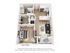 Chic 3D floor plan showcasing a modern 1-bedroom apartment with an open-concept kitchen, cozy living area, and private balcony.