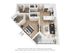 Modern 3D apartment floor plan with spacious bedroom, open-concept kitchen and living area, stylish bathroom, and cozy balcony.