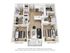 Chic 3D floor plan showcasing 2 spacious bedrooms, sleek kitchen with breakfast bar, open living area, and 2 modern bathrooms.