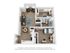 Modern 3D floor plan showcasing 2 cozy bedrooms, a stylish open living area, and a gourmet kitchen.