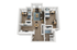 Modern 3D floor plan showcasing 2 cozy bedrooms, a chic living room, and a functional open kitchen layout.