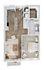 Chic 1-bedroom apartment floor plan showcasing a modern open kitchen with island, inviting living space, and elegant bathroom.