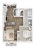 Modern floor plan showcasing a cozy 1-bedroom layout with open-concept living area, elegant kitchen, and private balcony.