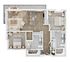 Modern 2-bedroom floor plan with spacious open-concept living room, sleek kitchen island, and private balcony.
