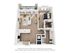 Contemporary 3D floor plan showcasing a stylish one-bedroom apartment with an open-concept living area, modern kitchen with breakfast bar, and spacious bathroom. Natural light enhances the warm interior design.