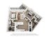 Modern 3D floor plan showcasing 2 bedrooms, an inviting open-concept living space, a sleek kitchen, and a cozy balcony.