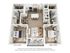 Modern 3D floor plan with two spacious bedrooms, a chic open-concept living area, stylish kitchen, and private balcony.