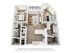 Chic 3D floor plan featuring two spacious bedrooms, modern open-concept kitchen and living area, complete with walk-in closet and balcony access.