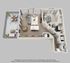 Modern 3D floor plan featuring a spacious open-concept living and kitchen area, one bedroom with stylish ensuite, and a large balcony for outdoor relaxation.