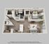 Modern 3D floor plan showcasing a stylish one-bedroom apartment with an expansive open-concept living and dining area, sleek kitchen with island seating, and elegant bathroom. Features ample natural light and efficient use of space.