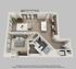 Modern 3D floor plan featuring 1 bedroom, a cozy living room, sleek kitchen with island, and stylish bathroom, perfect for contemporary living.