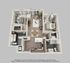 Modern 3D apartment floor plan featuring 2 bedrooms, open living area, and stylish kitchen with bar seating.