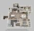Inviting 3D floor plan showcasing two spacious bedrooms, open-concept living area, elegant kitchen with breakfast bar, and modern bathrooms.