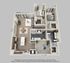 Contemporary 3D floor plan showcasing an open-concept design with 2 spacious bedrooms, modern kitchen, and inviting living area, ideal for stylish urban living.