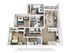 Modern 3D floor plan featuring 3 bedrooms, elegant living room, and sleek kitchen with island seating, perfect for urban living.